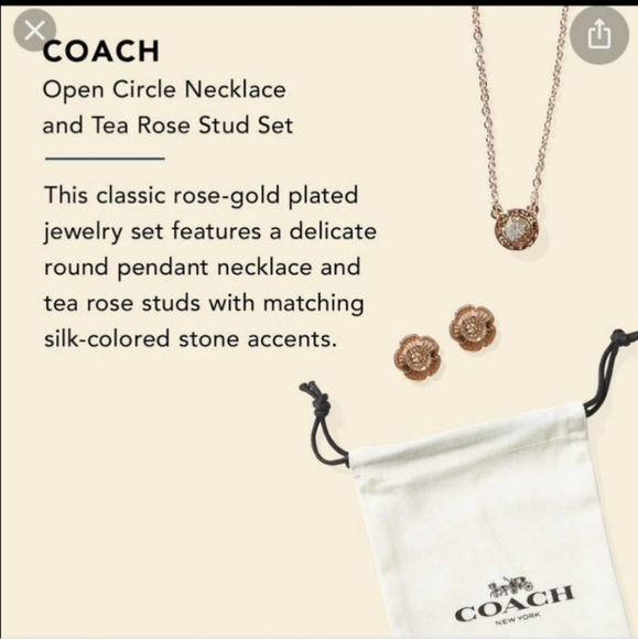 Coach Rose Gold Open Circle Necklace and Tea Rose Stud Set NWT - Picture 4 of 12